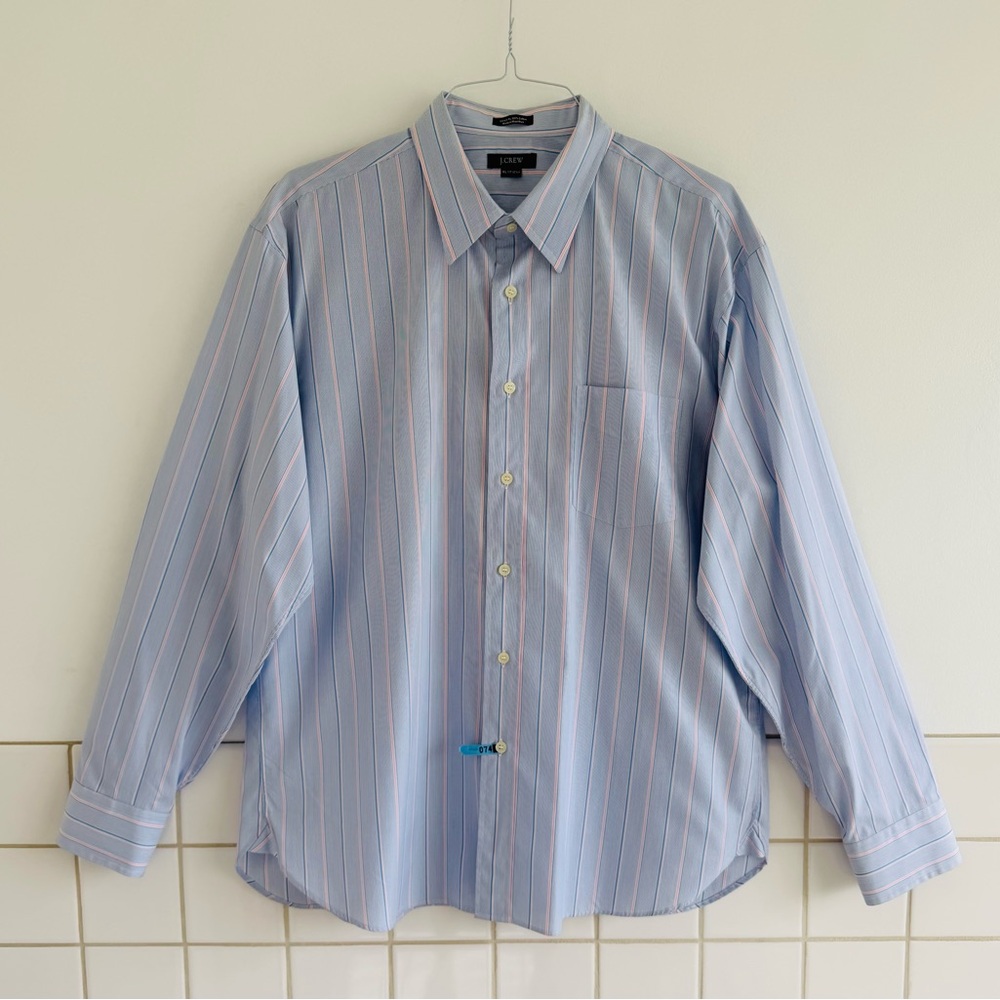 J CREW Men’s Light Blue Stripe Button-Up Dress Shirt Sz: XL (17-17 1/2)